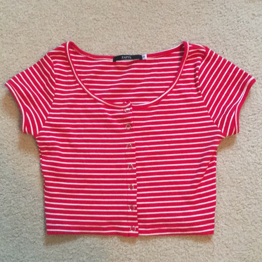 Red and White Crop Top